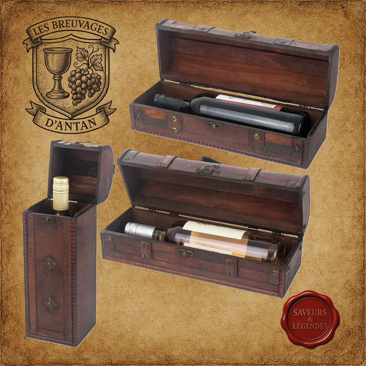 Coffret à bouteille en bois – Style vintage
