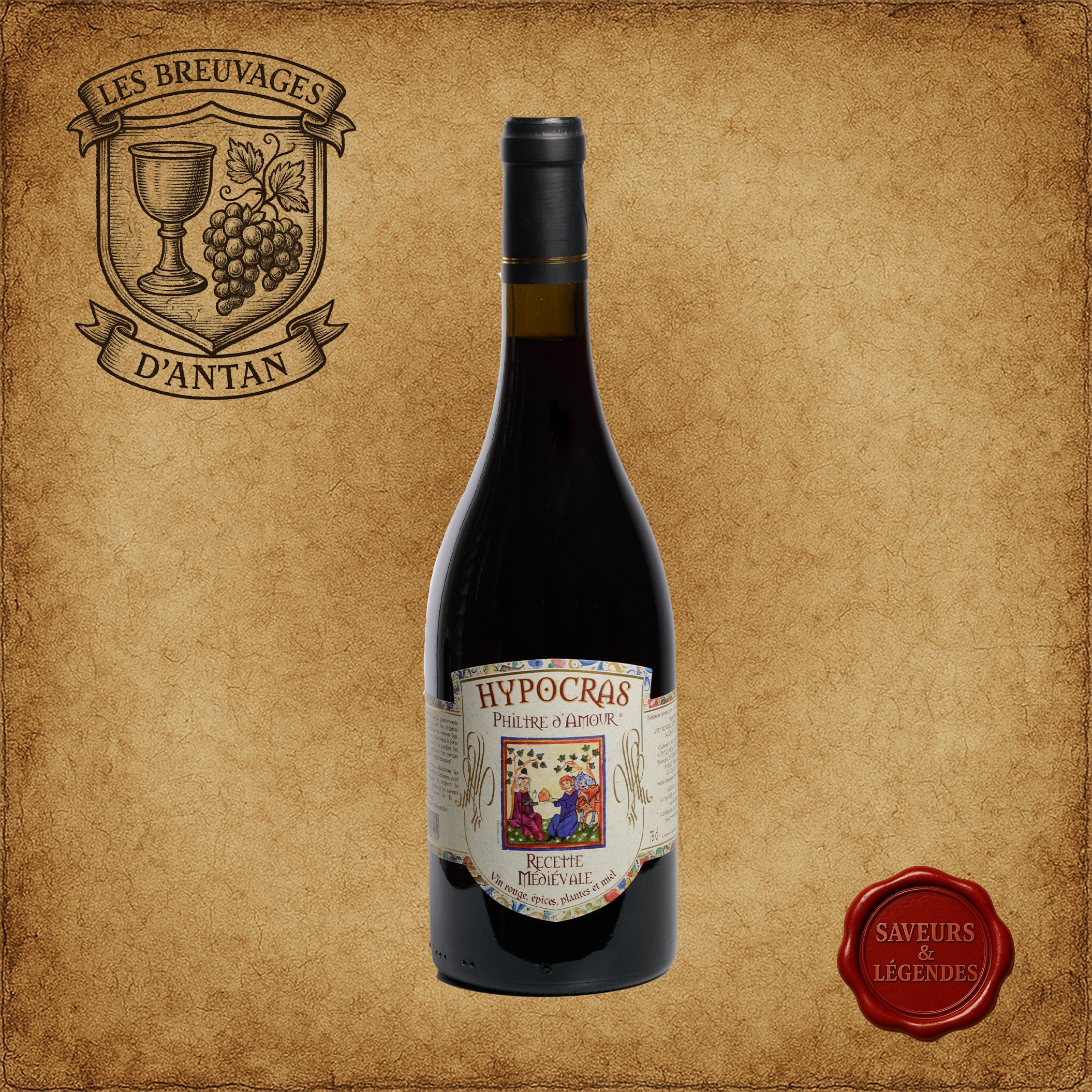Hypocras "Philtre d'Amour" Bouteille en verre. Rouge
